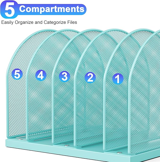 gianotter Desktop File Organizer, Desk Organizer with 5 Compartments, Paper Organizer for Desk, Workspace Organizers for Office Supplies (Blue)