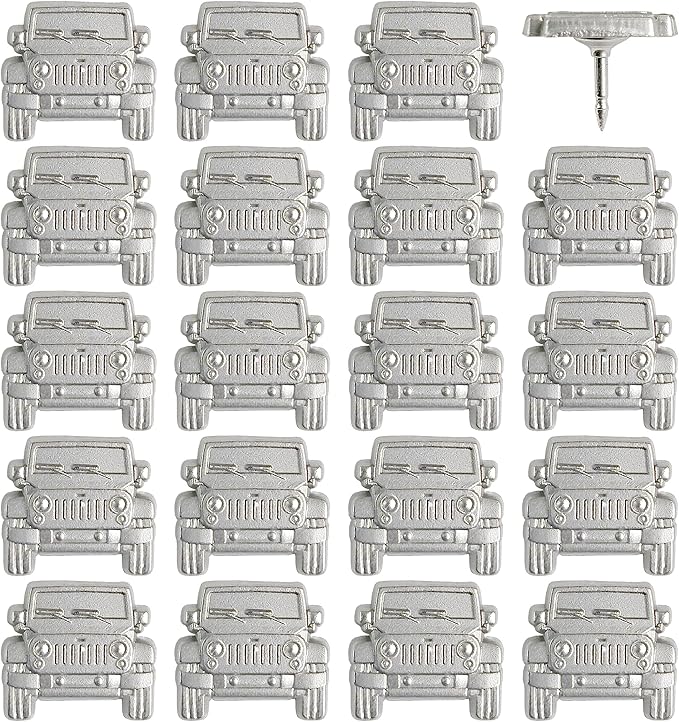 Jeep Push Pins - Silver Jeep Map Pins - for Cork Board, Maps, or Lapel Pin Use - Designed in USA - Set of 20
