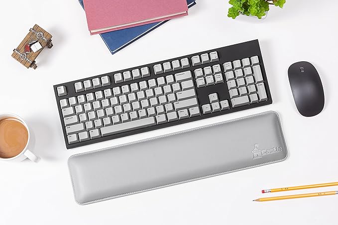 Bailey Full Size by Castle - Leather Ergonomic Computer Wrist Rest Pad for Keyboards with Around 104 Keys - Firm Keyboard Wrist Support for Typists, Gaming, and Heavy Office Use (Stone, Full Size)
