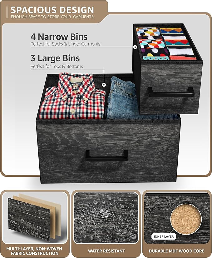 Sorbus Dresser with 7 Faux Wood Drawers - Storage Unit Organizer Chest for Clothes - Bedroom, Hallway, Living Room, Closet, & Dorm Furniture - Steel Frame, Wood Top, & Easy Pull Fabric Bins