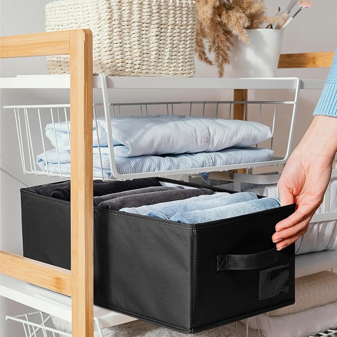 2 Pack Large Wardrobe Closet Organizer - Drawer Organizer Clothes, Efficient Sweatshirt Organizer for Closet, Versatile Closet Organizers and Storage (Black, 17.7" L x 9.8" W x 7.1" H)