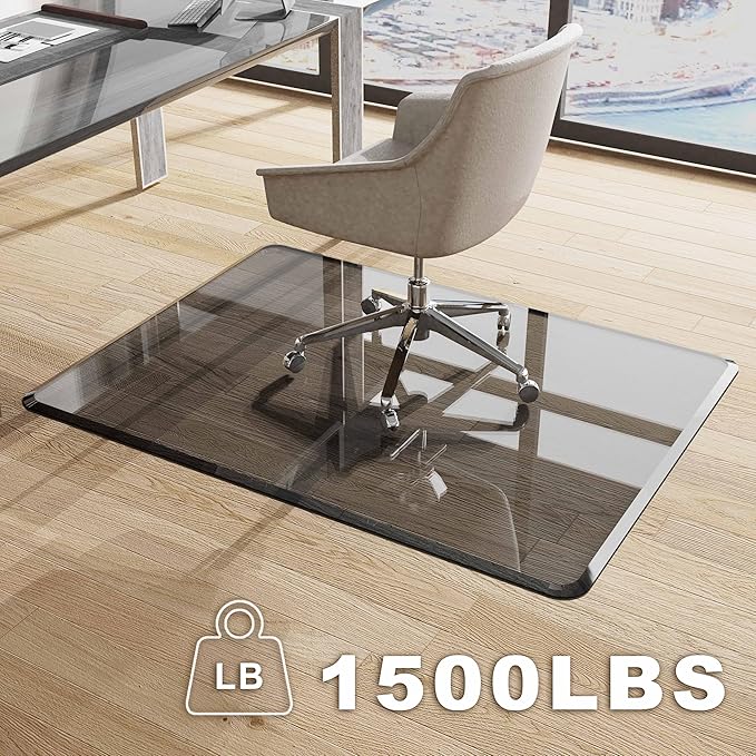 MESAILUP Beveled Edge Irregular Office Chair Mat for Carpet or Hardwood Floor Crystal Grey 48" x 60" for a Smooth Glide and Easy Roll On/Off, Heavy Duty and Non-Slip Floor Chair Mat