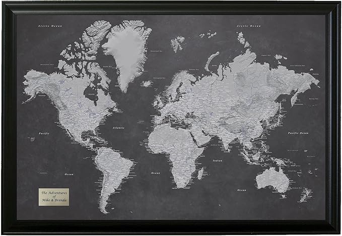 Personalized Stormy Dreams World Travel Map with Black Frame