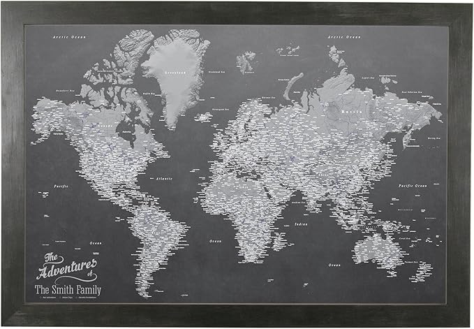 Canvas - Personalized Stormy Dreams World Push Pin Travel Map with Rustic Black Frame