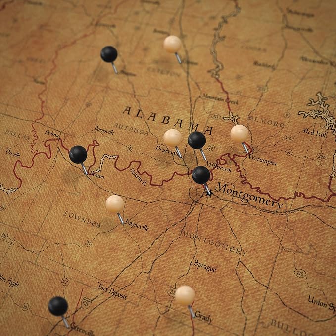 Conquest Maps Push Pin Alabama Map Board - With Push Pins to Mark Alabama Travels - Handmade in Ohio, USA - Design: Golden Aged