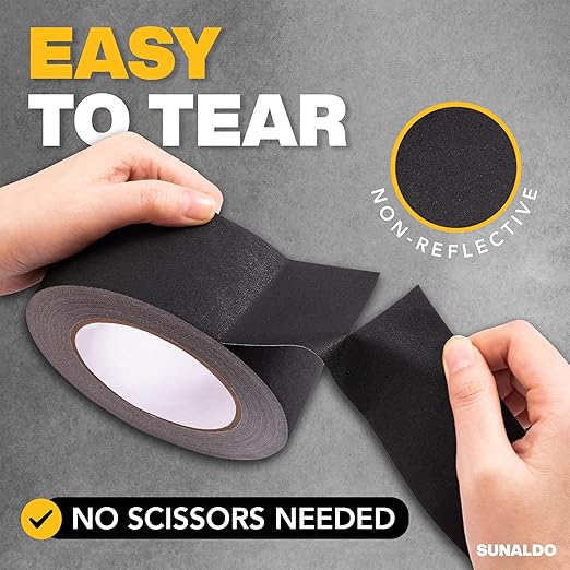 Gaffers Tape Heavy Duty, Easy to Rip, Residue-Free Professional Grade Floor Tape for Electrical Cords, Matte Finish Non Reflective, Weather Resistant (3, Black, 2" x 30 Yards)