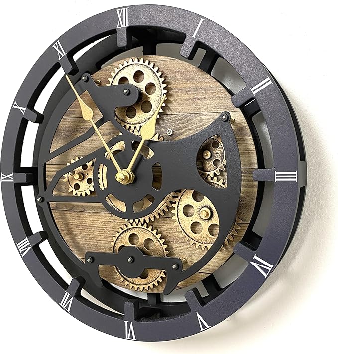The Gears Clock Desk Clock 10 inches with Real Moving Gears Convertible into Wall Clock (Gold Antique)