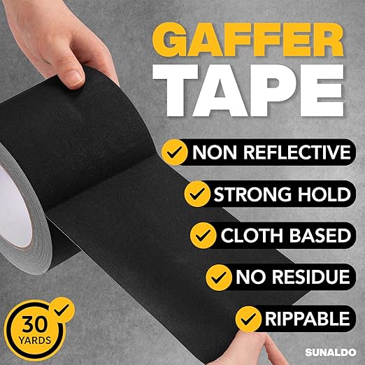 Gaffers Tape (4 Inch x 30 Yards) Easy to Rip, Residue-Free Professional Grade Floor Tape for Electrical Cords, Matte Finish Non Reflective, Weather Resistant (Black)