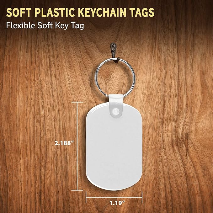 Tag Soft Plastic Keychains - 10 pack -Small Key Tag Chain For Staying Organized - Rubber Key Ring Keychain – White