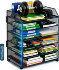 6-Tier Metal Paper Organizer, Black Letter Tray for Desk Office Supplies, Desktop File Folder Organizer Stand for Home, Office & Classroom Storage