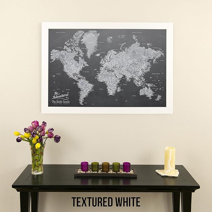 Canvas - Personalized Stormy Dreams World Push Pin Travel Map with Textured White Frame