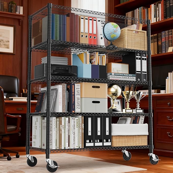 5 Tiers Shelf 3300 lbs Steel Storage Shelving Utility Shelving Unit Steel Organizer Wire Rack for Home,Kitchen,Office,Garage Black 23.6" D x 53.1" W x 73.6" H