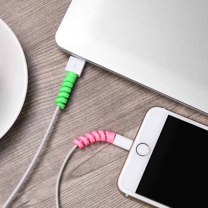Jetec 24 Pcs Charger Cable Protector,Silicone Flexible Cable Saver,Spiral USB Mouse Wire Protector for Headphone Laptop Earphone Cell Phone Wrap Accessories (Black,Pink,Blue,Green)