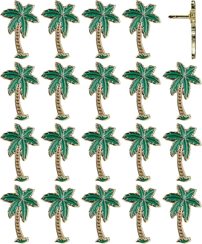 Palm Tree Push Pins - Custom Palm Tree Pins - for Cork Board, Maps, or Lapel Pin Use - Designed in USA - Set of 20