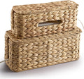 Set of 2 Wicker Large Cable Management Box - Cord Box Hider for Home, Office - Water Hyacinth Cable Hider Box, Surge Protector Box for TV Wires, Computer - Power Strip Box - 3 Slots, Secure Lid
