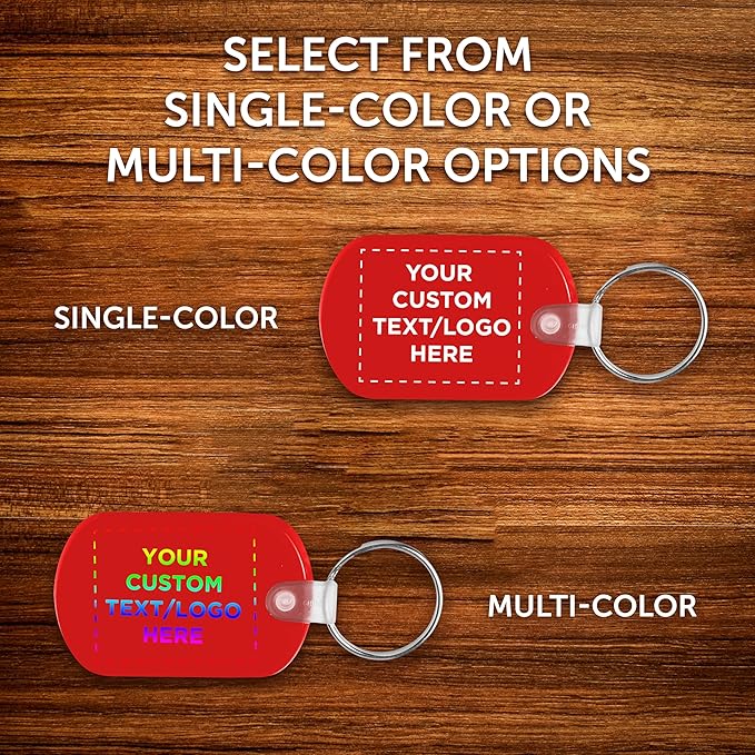 DISCOUNT PROMOS Tag Soft Plastic Keychains - 50 pack - Customizable Text, Logo - Small Key Tag Chain For Staying Organized - Rubber Key Ring Keychain – Red