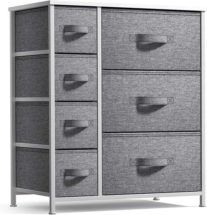 Sorbus Dresser with 7 Drawers - Chest Organizer Tower Unit with Steel Frame, Wood Top, Easy Pull Fabric Bins - Storage Furniture for Bedroom, Hallway, Closet & Office Organization