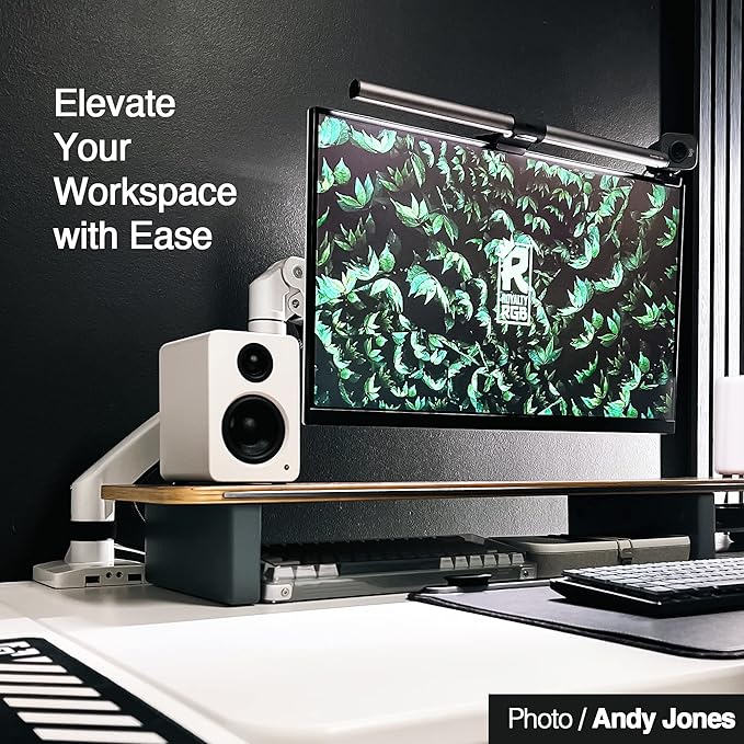 AVLT Single 17"-49" Super Ultrawide Monitor Arm for Screens Up to 50 lbs, Premium Aluminum Desk Stand, Adjustable Pneumatic Height, Full Motion Swivel Tilt Rotation, USB 3.0 & AUX Ports, White