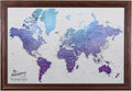 Canvas - Personalized Vibrant Violet World Push Pin Travel Map with Solid Wood Cherry Red Frame