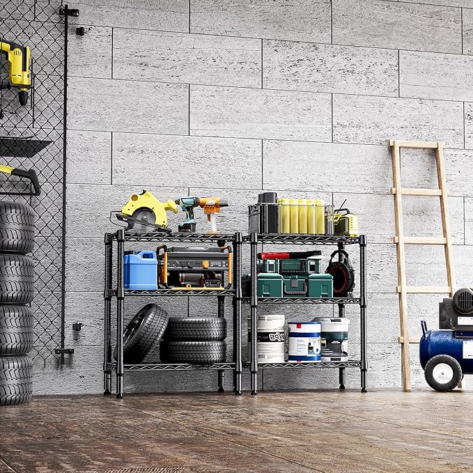 750 lbs 3 Tier Shelf Metal Storage Shelves Wire Rack Closet Organizers for Garage Kitchen Bathroom Laundry Black 11.8" D x 25.6" W x 31.5" H