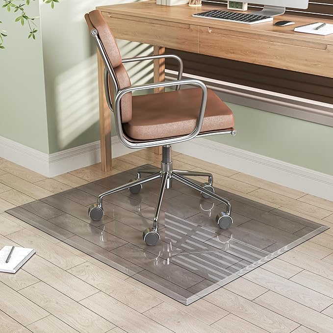 [Tempered Glass] 40“x30” Beveled Edge Glass Chair Mat with Polished Edge Clear Office Chair Mat, Glides Smoothly, Suitable for Carpet or Hardwood Floors (Grey)