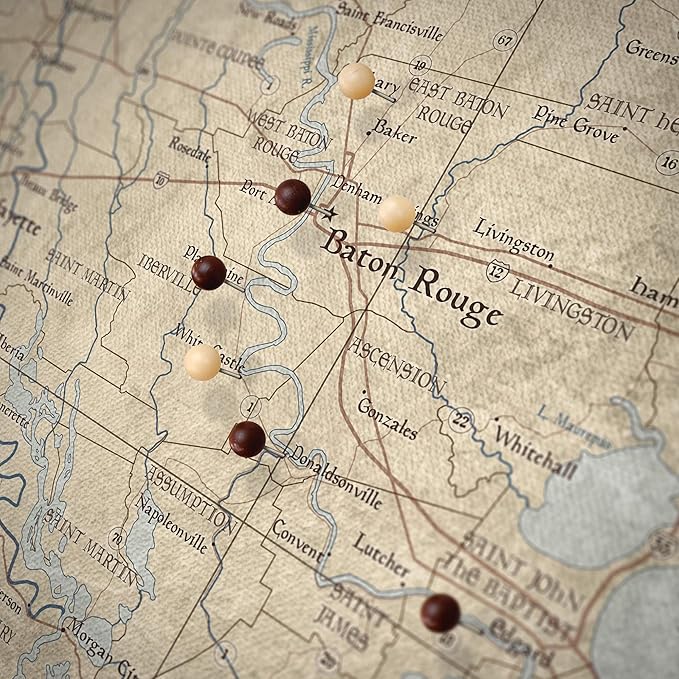 Push Pin Louisiana Map Board - With Push Pins to Mark Louisiana Travel - Handmade in Ohio, USA - Design: Rustic Vintage