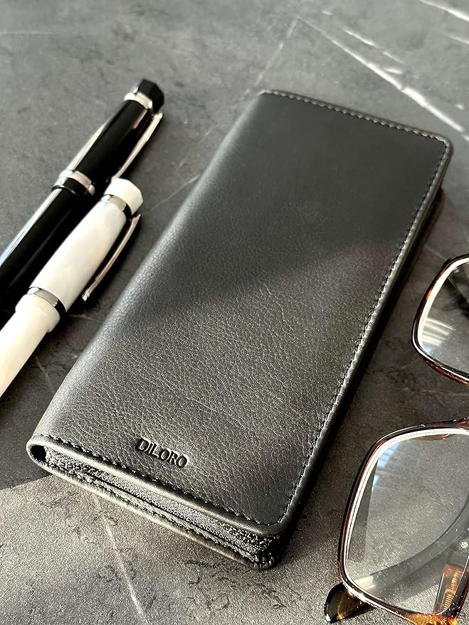 DiLoro Leather Zippered Triple or Quad Pen Case Pencil Pouch Holder for Three or Four Fountain Ballpoint Rollerball Pens or Glasses (Nappa Black)