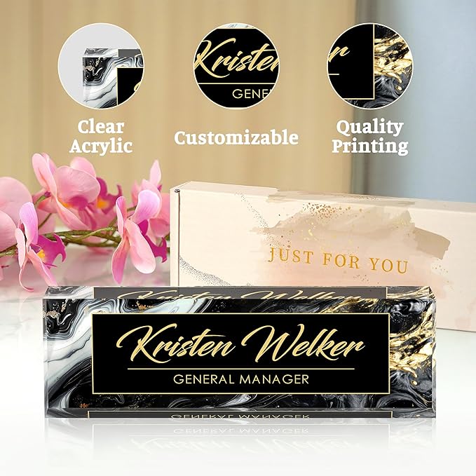 Custom Desk Name Plate Personalized, Acrylic Name Plate for Desk, Office Desk Decor for Women and Men, Employee Appreciation Gifts Office Gifts for Boss, Manager, Teacher, Nurse (deep Marble)