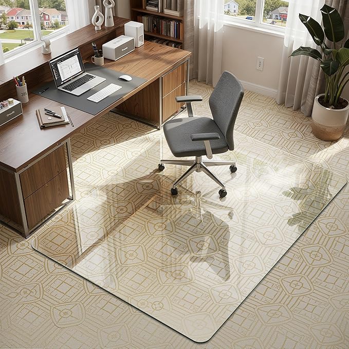 Homsion 45"x60" Tempered Glass Office Chair Mat for Carpet & Hardwood Floor, 1/5" Thick Clear Floor Protector Desk Chair Mat with Rounded and Polished Edges