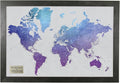 Personalized Vibrant Violet Watercolor World Travel Map with Rustic Black Frame