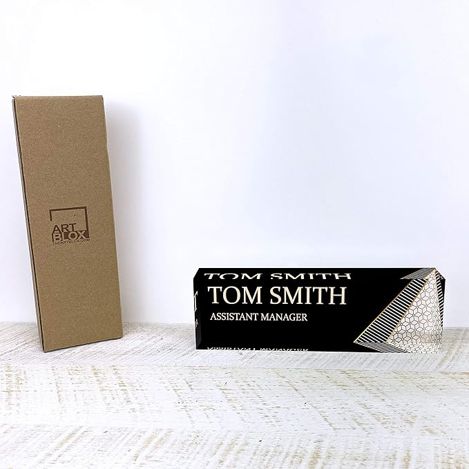 Artblox Office Desk Name Plate Personalized | Custom Name Plates For Desks | Abstract Shapes Design On Clear Acrylic Glass | Cute Office Desk Accessories Customized Gifts - (8" x 2.5")