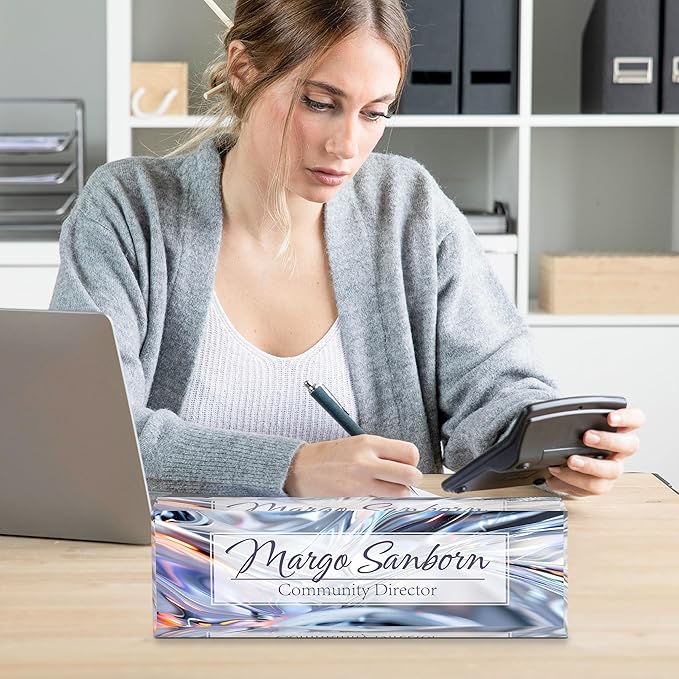 Personalized Name Plate for Desk, Custom Desk Name Plate, Acrylic Name Plate Office Desk Accessories, Personalized Office Gifts for Coworkers Teachers, Employee Appreciation Gifts (Silver Crystal)
