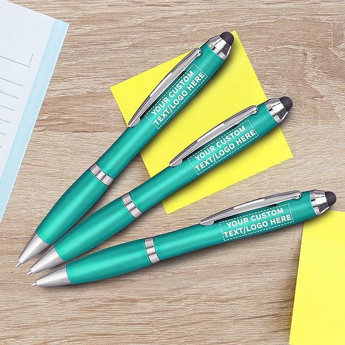 DISCOUNT PROMOS Custom Plastic Stylus Pens Set of 50, Personalized Bulk Pack - Black Ink, Great for Office, School, Business, Tradeshows, Events - Teal