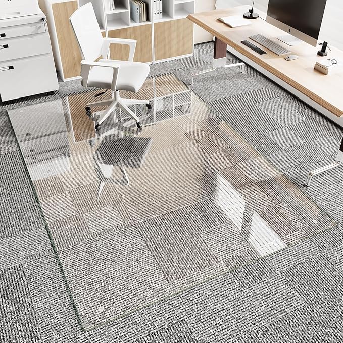 Koonmi Chair Mat for Carpet, Tempered Glass 60"x80" Office Chair Mat, Glass Floor Mat Protector with Rounded and Polished Edges,Ideal for Hardwood Floor, Carpet, Office, Desk, Rolling Chair