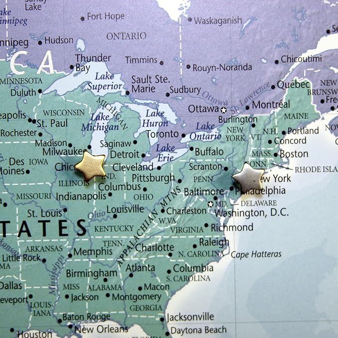 Mini Star Push Pins - Gold Mini Star Pins - for Cork Board, Maps, or Lapel Pin Use - Designed in USA - Set of 10