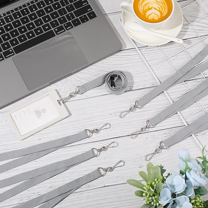 Patelai 120 Pcs Breakaway Lanyards with J Hook Bulk Flat for ID Badges Neck Badge Lanyards Card Name tag Holder Neck Straps (Gray)