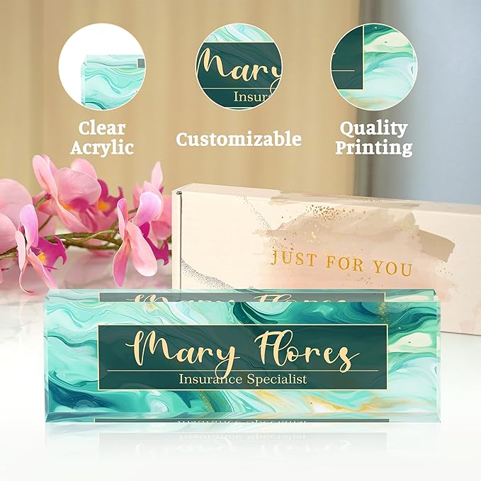 Personalized Name Plates for Office - Gifts for Teacher, Boss, Employee Appreciation - Desk Decor (Amber)