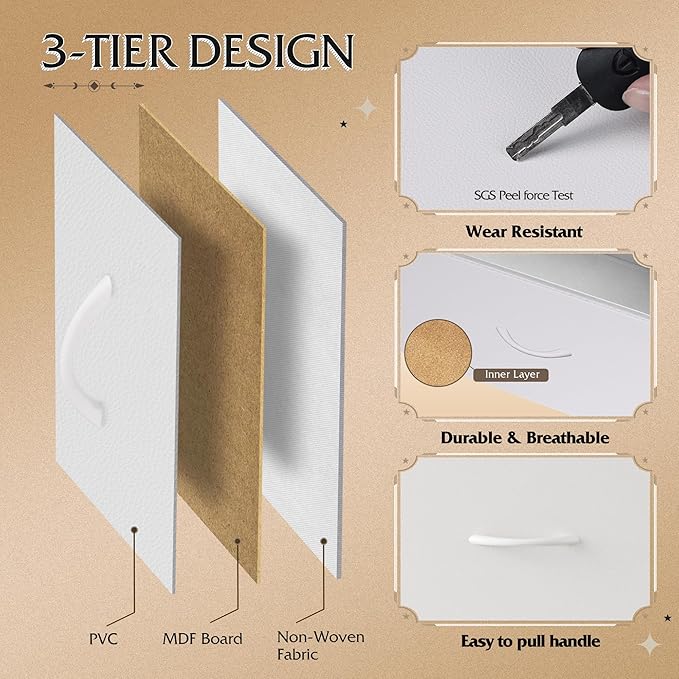 WLIVE Fabric Dresser for Bedroom with Open Shelves, Tall White Dressers with 8 Drawers, Storage Tower with Fabric Bins, Chest of Drawers for Closet, Hallway
