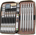 30PCS Silver Metal Mechanical Pencil Set in Leather Case, 0.5/0.7/0.9/2.0mm Art Drafting Pencils with 16 Tubes Graphite Leads (6B 4B 2B HB 2H 4H) & Colored Refills for Sketching, Drawing, Writing