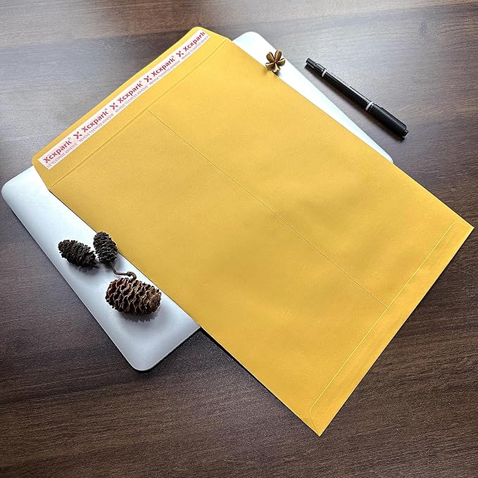 Xxcxpark 250 PCS 10x13 inches Security Catalog Envelopes Printable Self Seal Envelopes, Anti Tear brown Kraft Envelopes for Invitation Cards, Pictures, Photos, Documents