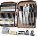 STAGEEK 45PCS Black & Silver Metal Mechanical Pencil Set in Leather Case, 0.5, 0.7, 0.9, 2.0mm Drafting Pencils with 28 Tubes(6B 4B 2B HB 2H 4H & Colors)Lead Refills for Art Drawing, Sketching,Writing
