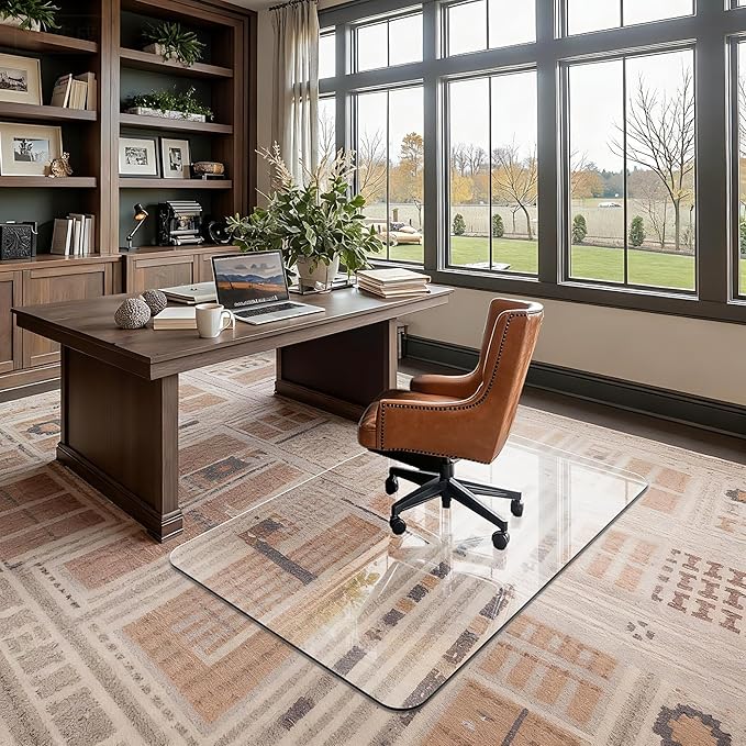 Furnbar Office Chair Mat for Carpet & Hardwood, Upgraded 32" x 48" Dual Use Tempered Glass Chair Mat for Chair and Footrest Under Desk