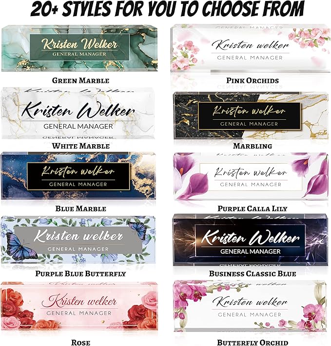 Personalized Premium Green Marble Acrylic Desk Name Plate, Office Decor for Women or Men Coworkers, Boss, Employee, Teacher