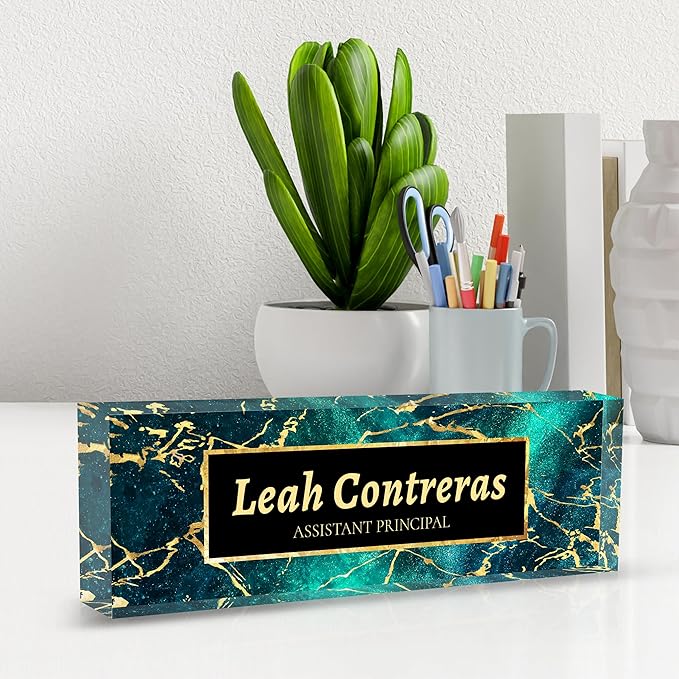 Personalized Name Plate for Desk Custom Acrylic Desk Name Plate Custom Employee Appreciation Gifts Office Gifts for Women, Men, Boss, Coworkers, Teacher, Nurse (Bright Blue)