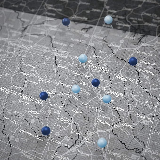 Conquest Maps Push Pin North Carolina Map Board - With Push Pins to Mark North Carolina Travels - Handmade in Ohio, USA - Design: Modern Slate