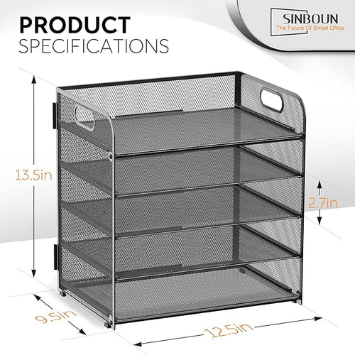 2 Pack Letter Tray 5-Tier Desk Organizer File Paper Holder with Handle, Metal Desktop Document Shelf Tray Office Classroom Organization - Black