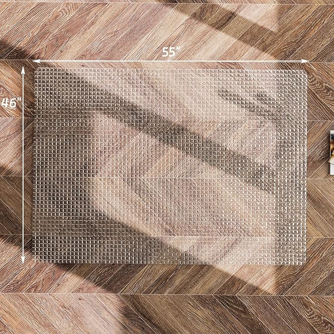 GLSLAND 46"x55" Tempered Glass Chair Mat – Checkered Patterned Heavy Duty Floor Mats Protector for Hardwood Floors & Carpet, Decorative Home and Office Desk