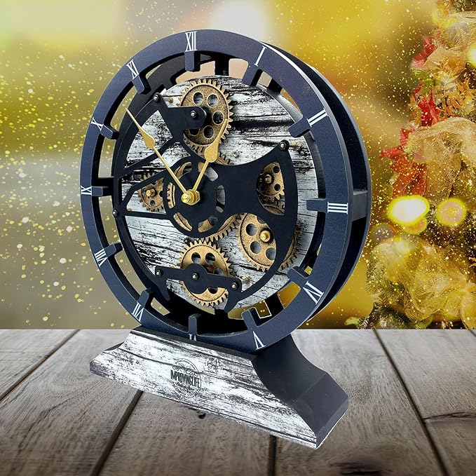 ImprovingLife The Gears Clock Desk Clock 10 inches with Real Moving Gears Convertible into Wall Clock (Grey & White)