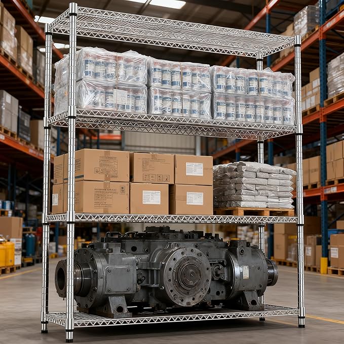 4 Tiers Shelf 2640 lbs Steel Storage Shelving Utility Shelving Unit Steel Organizer Wire Rack for Home,Kitchen,Office,Garage Chrome 17.7" D x 47.2" W x 70.3" H