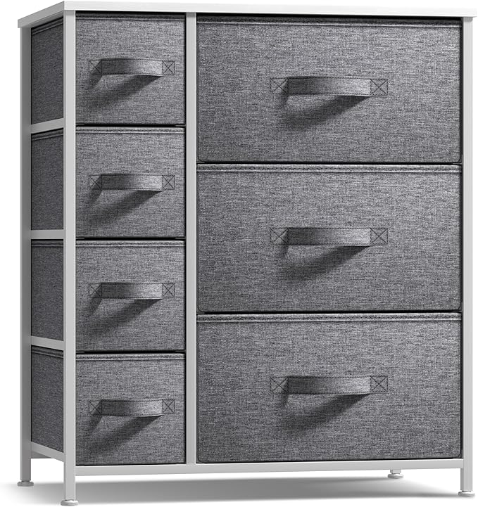Sorbus Dresser with 7 Drawers - Chest Organizer Tower Unit with Steel Frame, Wood Top, Easy Pull Fabric Bins - Storage Furniture for Bedroom, Hallway, Closet & Office Organization